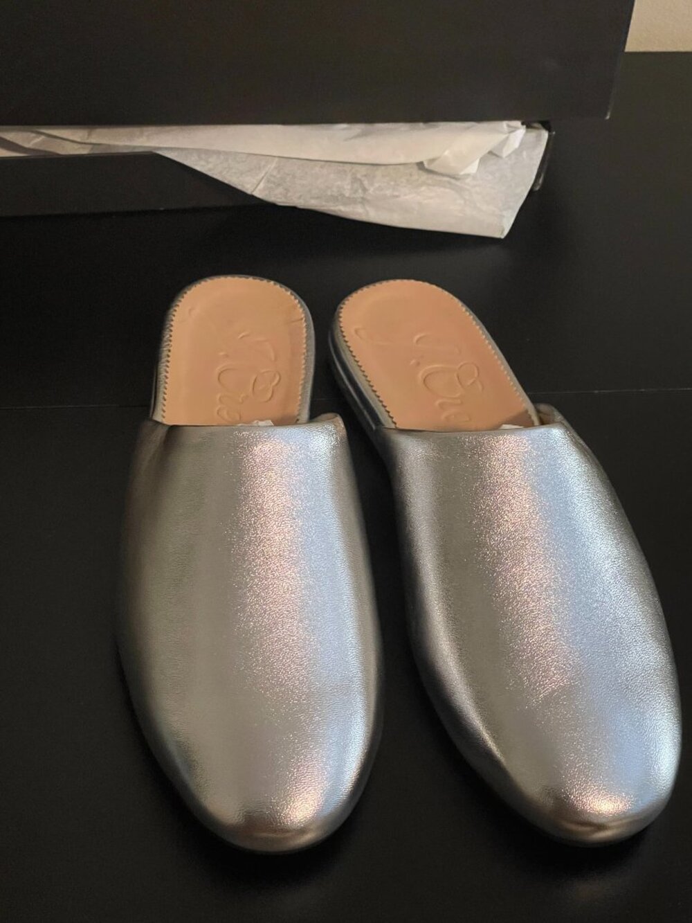 J.Crew Metallic Silver Leather Mule Slide Size 7 NWT